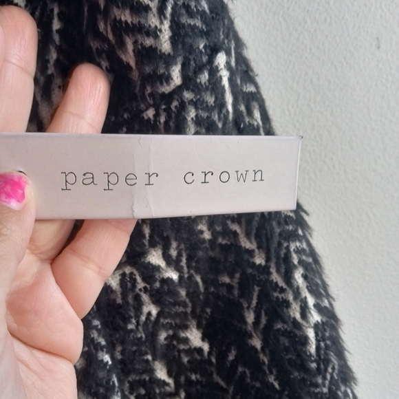 NWT Paper Crown Anthropologie Black Grey Herringbone Wool A-Line Dress Medium - Picture 7 of 10